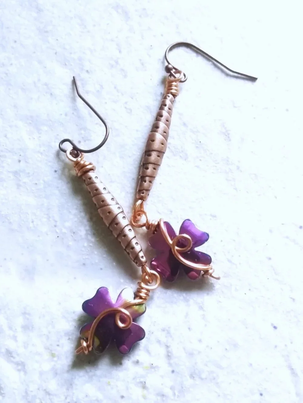 Mauve + Purple Hues! 4 Leaf Clover Dangle Earrings! Positive Vibes & Good Luck